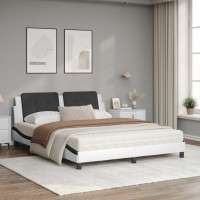 Produktbild för Bed with Mattress "Zadar" White and Black 160x200 cm Faux Leather