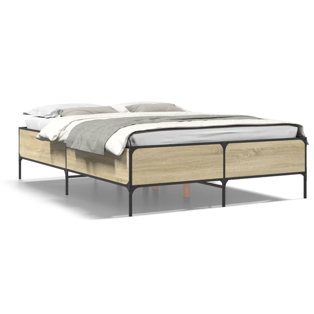 Produktbild för Sängram sonoma-ek 150x200 cm konstruerad trä och metall