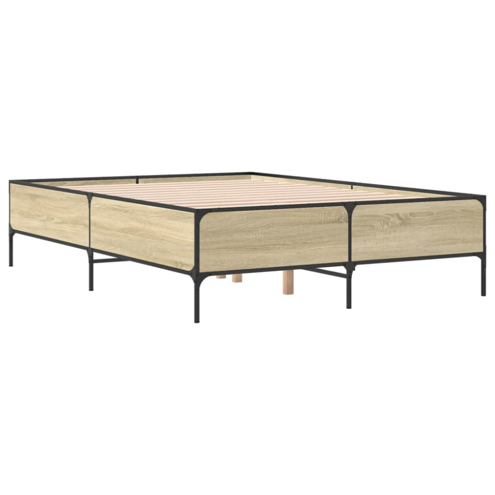 Produktbild för Sängram sonoma-ek 150x200 cm konstruerad trä och metall