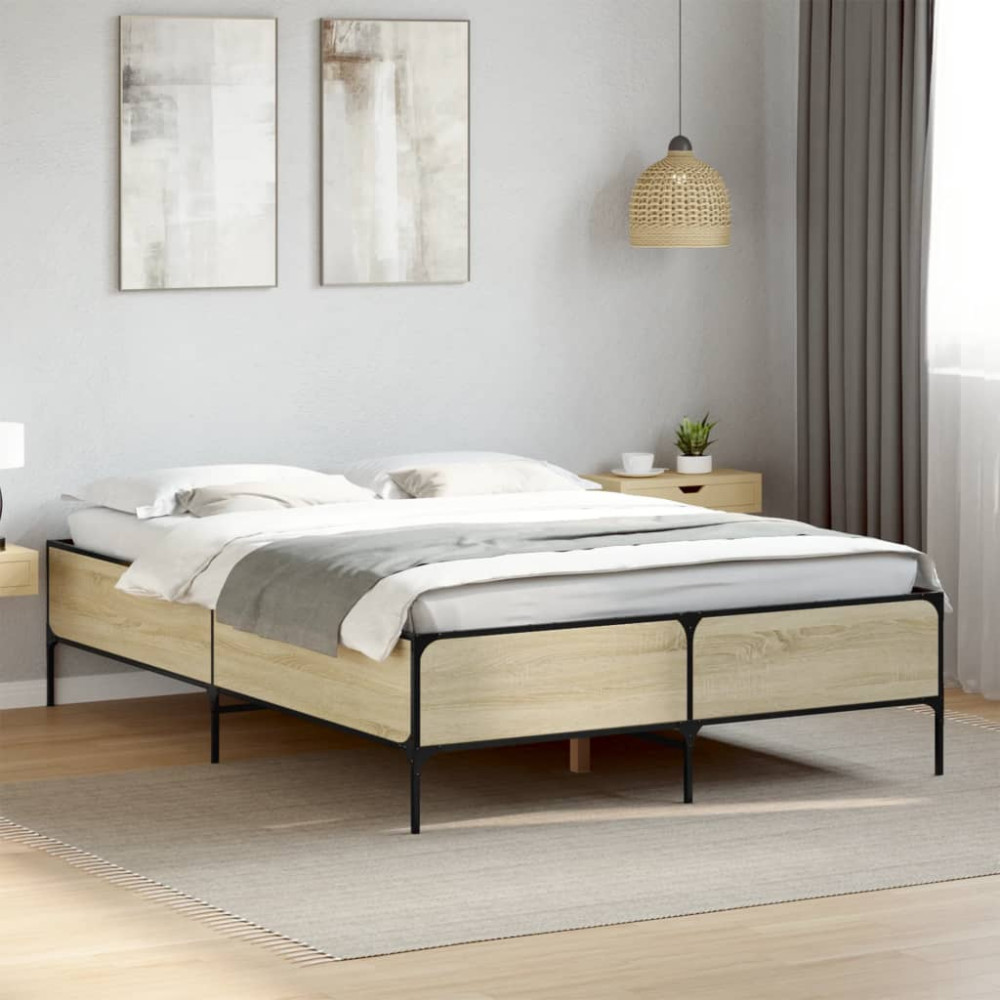 Produktbild för Sängram sonoma-ek 150x200 cm konstruerad trä och metall