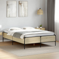 Produktbild för Sängram sonoma-ek 150x200 cm konstruerad trä och metall