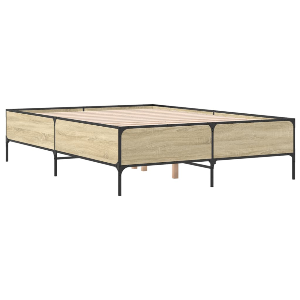 Produktbild för Sängram sonoma-ek 150x200 cm konstruerad trä och metall