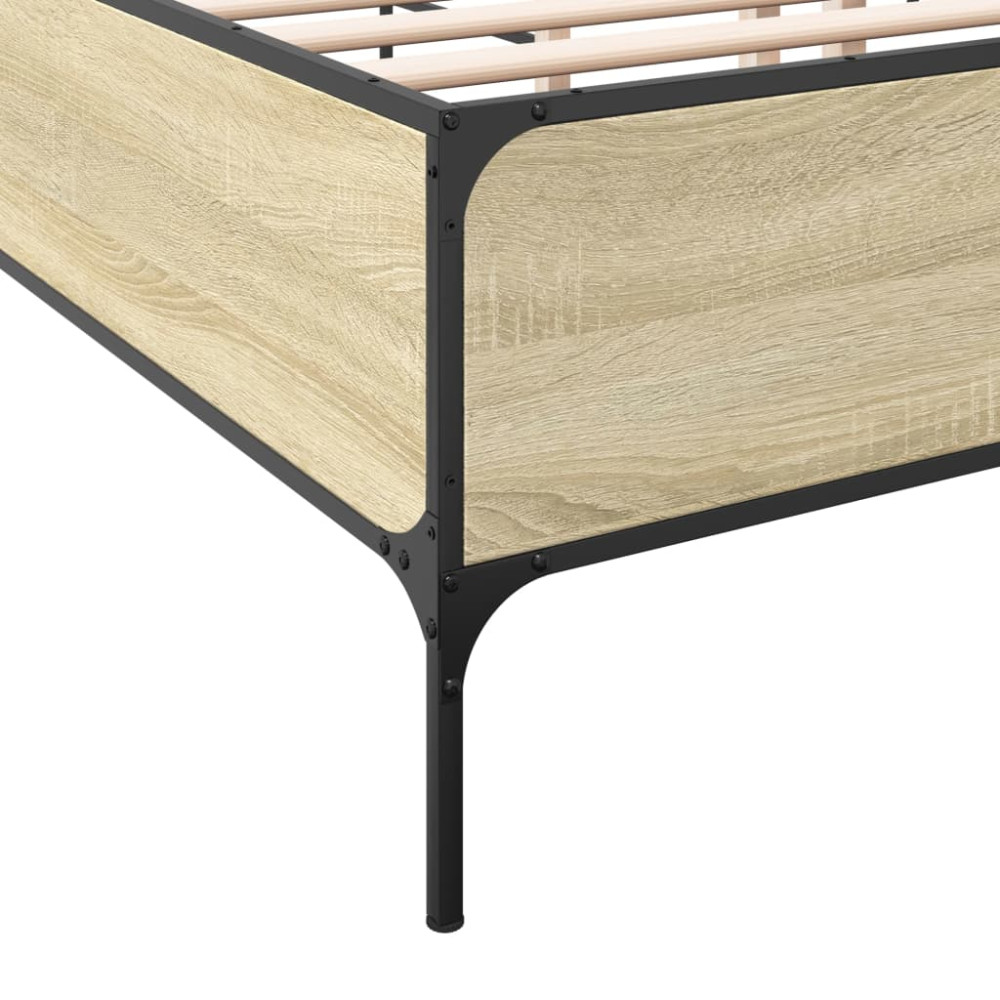 Produktbild för Sängram sonoma-ek 150x200 cm konstruerad trä och metall