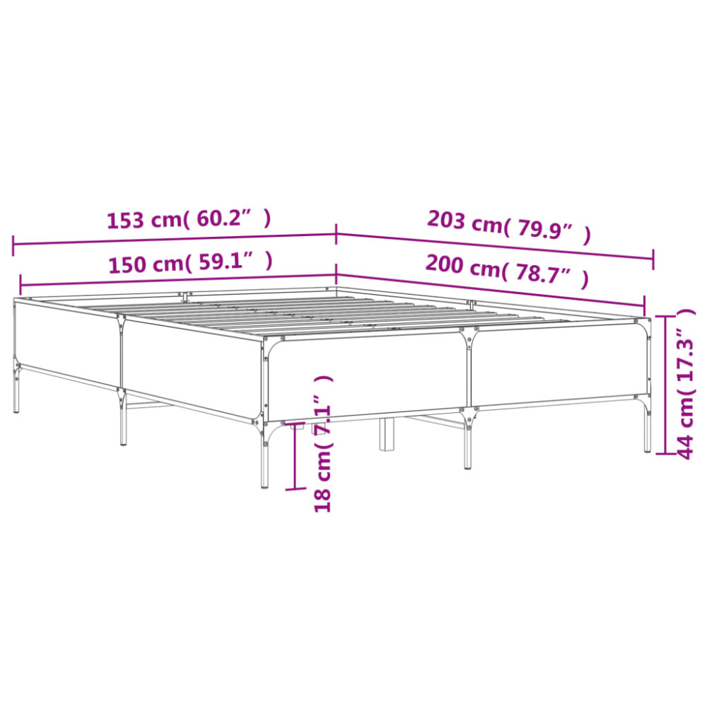 Produktbild för Sängram sonoma-ek 150x200 cm konstruerad trä och metall