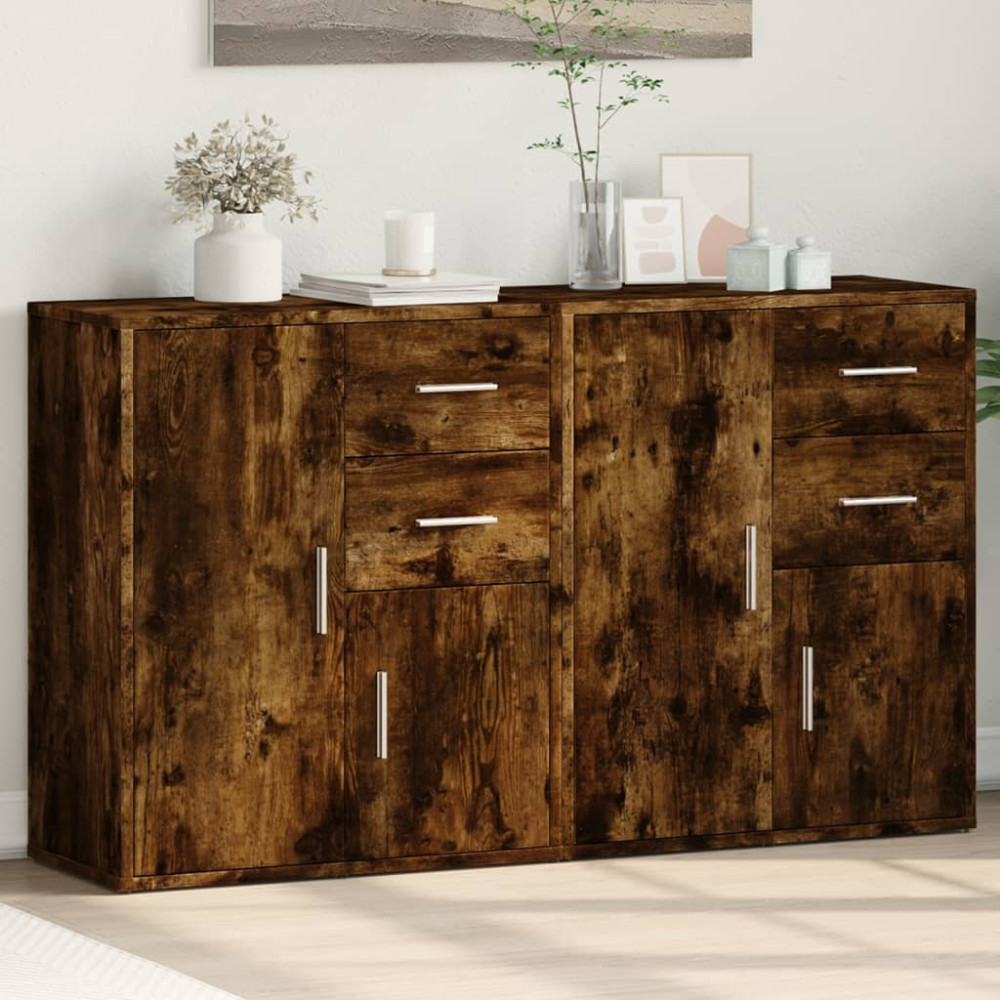 Produktbild för Skänkar 2 st rökfärgad ek 60x31x70 cm konstruerat trä