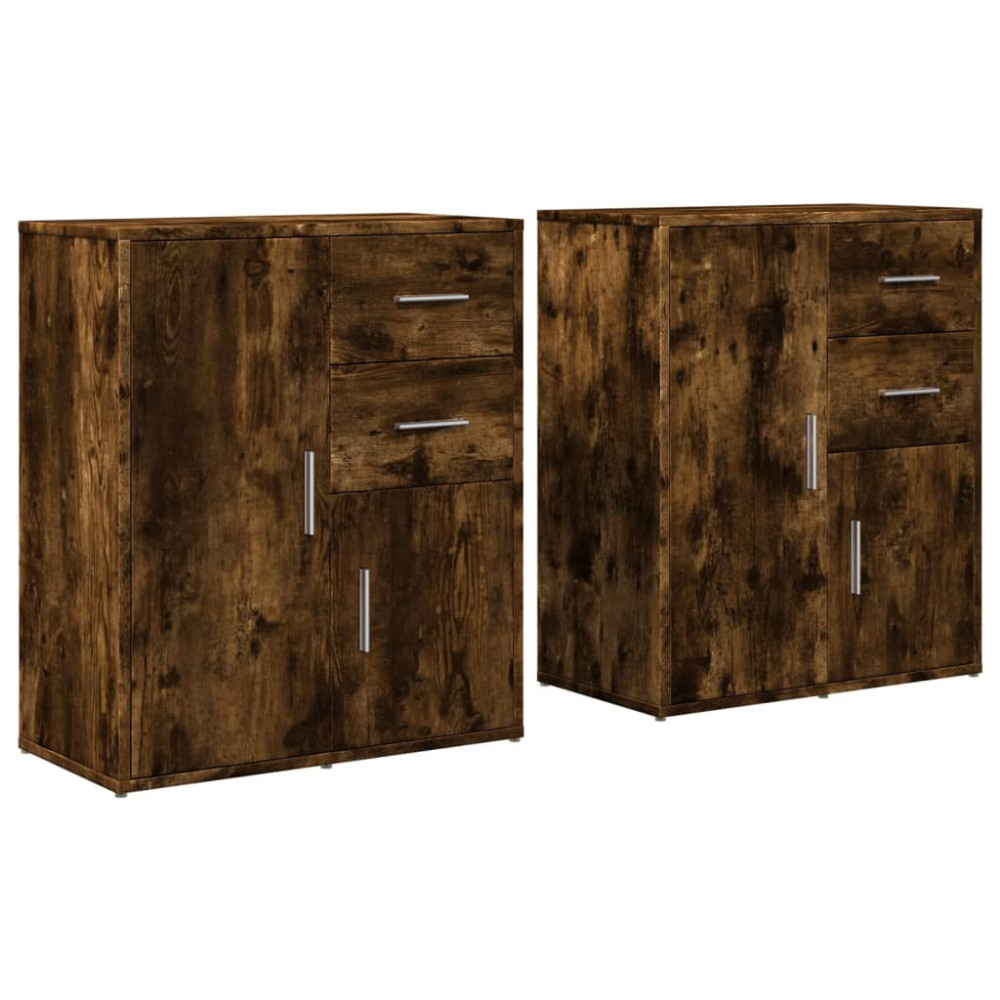 Produktbild för Skänkar 2 st rökfärgad ek 60x31x70 cm konstruerat trä