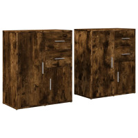 Produktbild för Skänkar 2 st rökfärgad ek 60x31x70 cm konstruerat trä