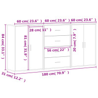 Produktbild för Skänkar 3 st sonoma-ek 60x31x84 cm konstruerat trä