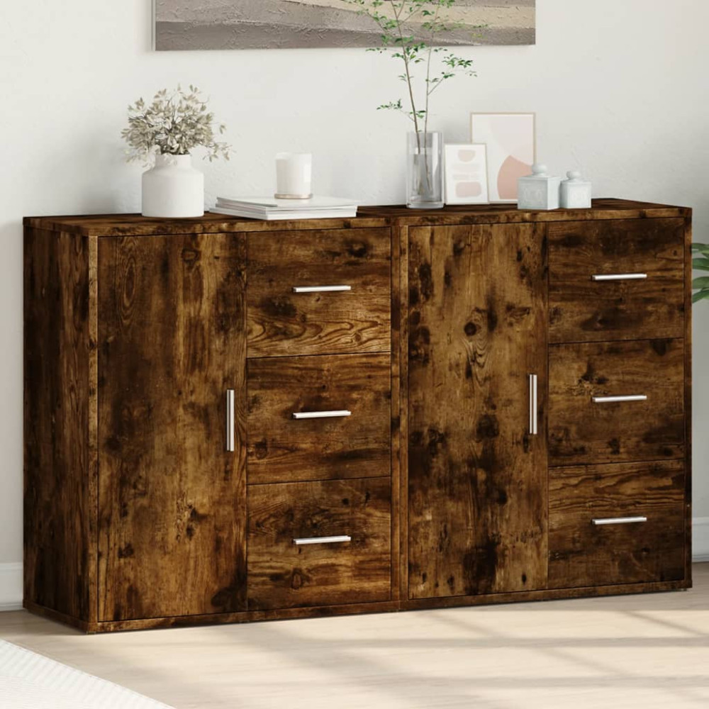Produktbild för Skänkar 2 st rökfärgad ek 60x31x70 cm konstruerat trä