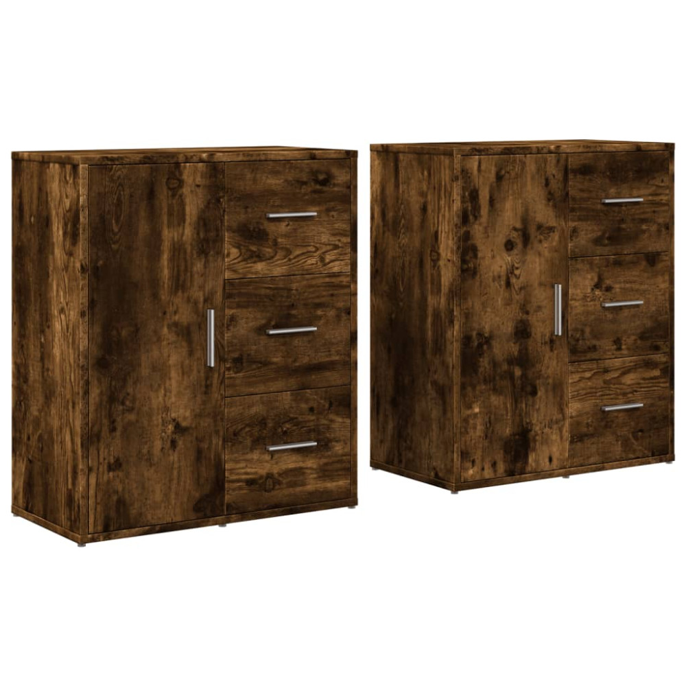 Produktbild för Skänkar 2 st rökfärgad ek 60x31x70 cm konstruerat trä