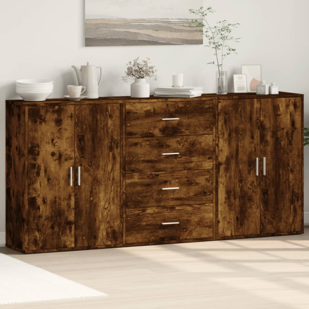 Produktbild för Skänkar 3 st rökfärgad ek 60x31x84 cm konstruerat trä