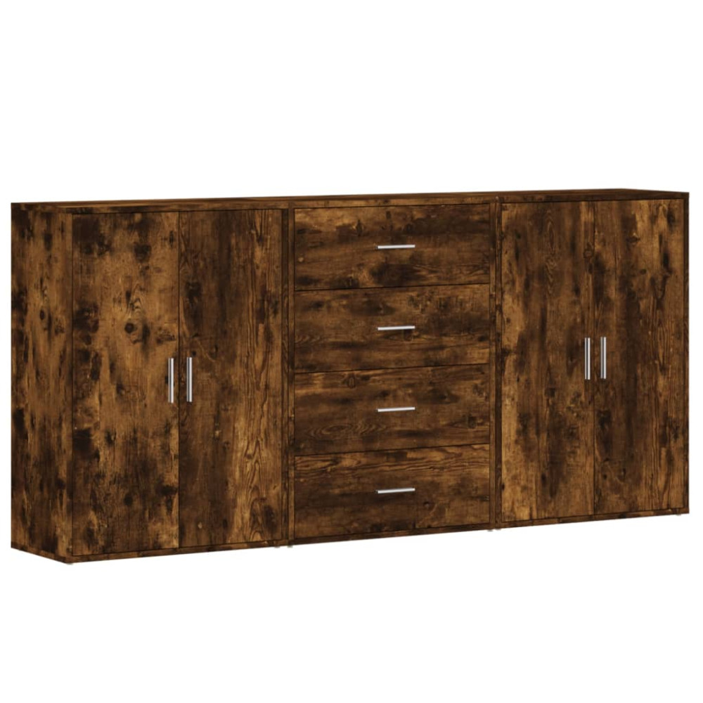 Produktbild för Skänkar 3 st rökfärgad ek 60x31x84 cm konstruerat trä