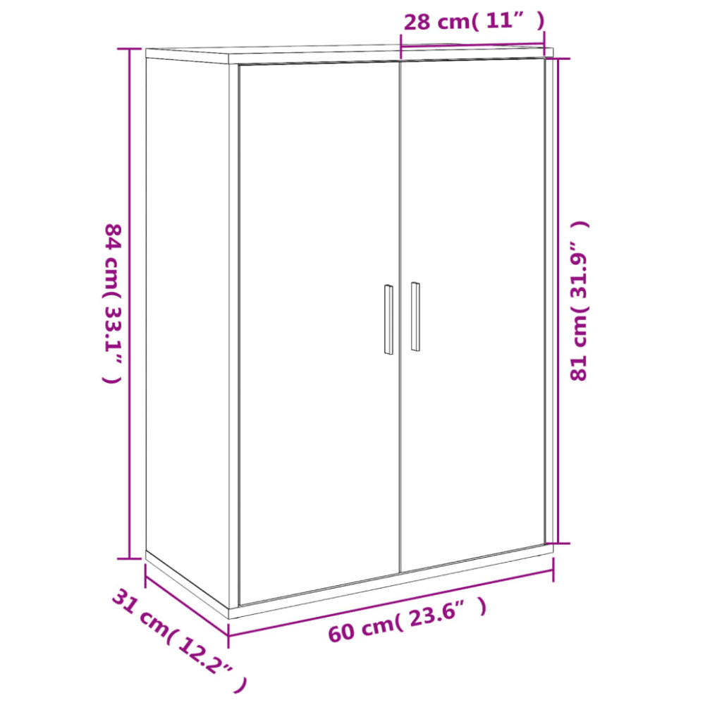 Produktbild för Skänkar 2 st vit 60x31x84 cm konstruerat trä