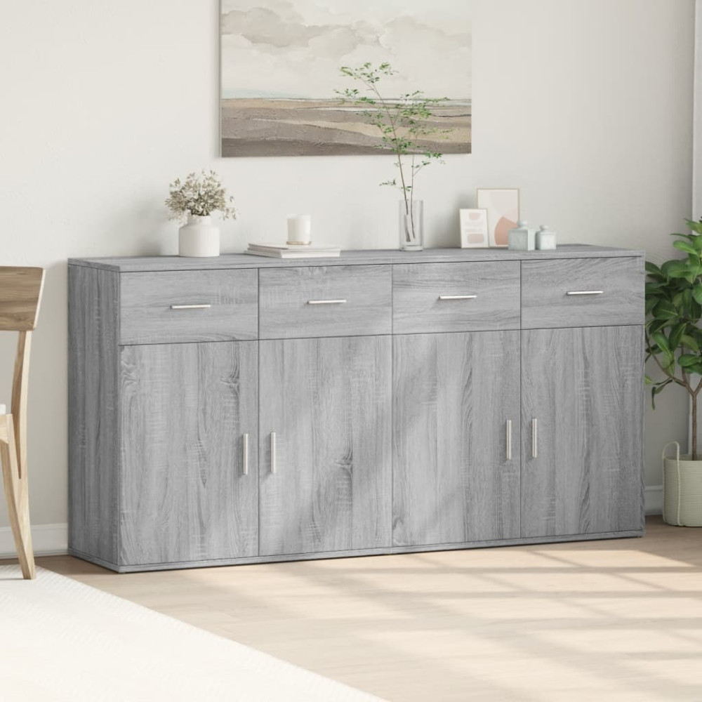 Produktbild för Skänkar 2 st grå sonoma 79x38x80 cm konstruerat trä