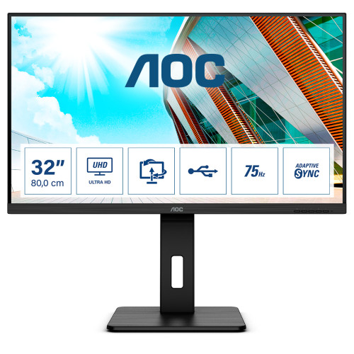 AOC AOC P2 U32P2 platta pc-skärmar 80 cm (31.5") 3840 x 2160 pixlar 4K Ultra HD LED Svart