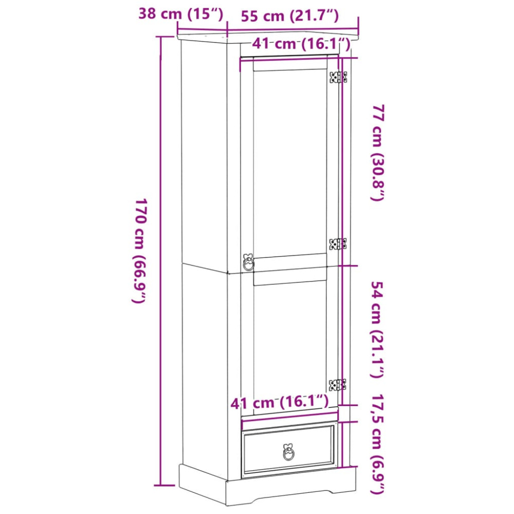 Produktbild för Garderob Corona 55x38x170 cm massiv furu