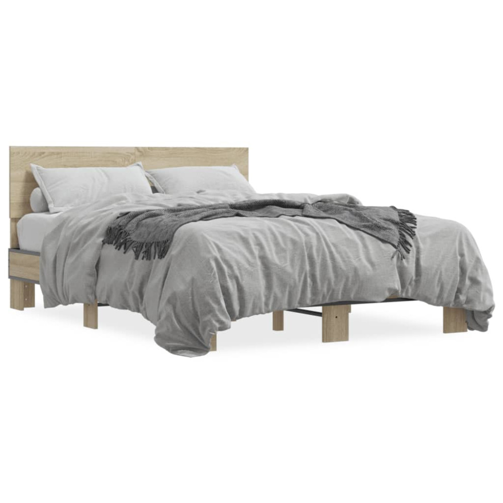 Produktbild för Sängram sonoma-ek 120x200 cm konstruerad trä och metall