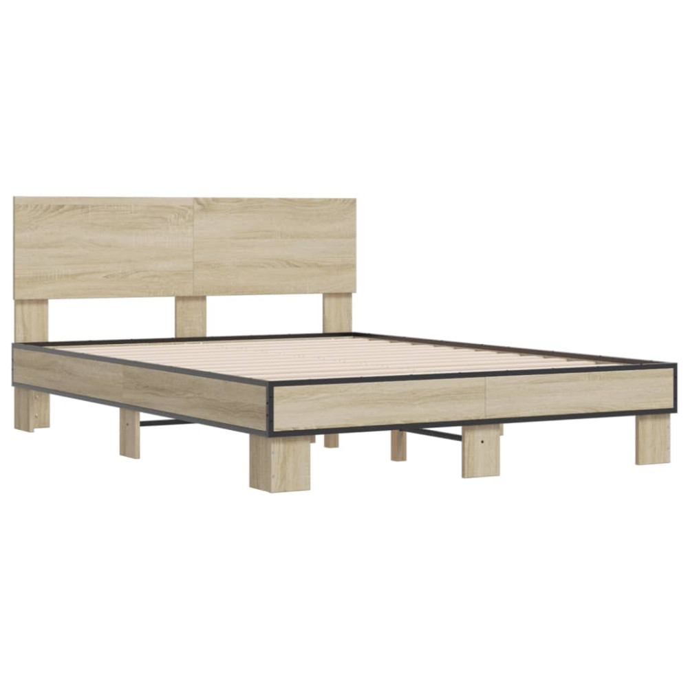 Produktbild för Sängram sonoma-ek 120x200 cm konstruerad trä och metall