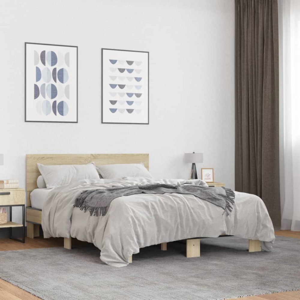 Produktbild för Sängram sonoma-ek 120x200 cm konstruerad trä och metall