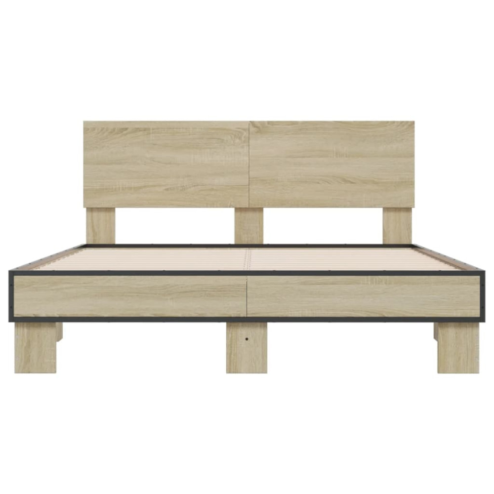 Produktbild för Sängram sonoma-ek 120x200 cm konstruerad trä och metall