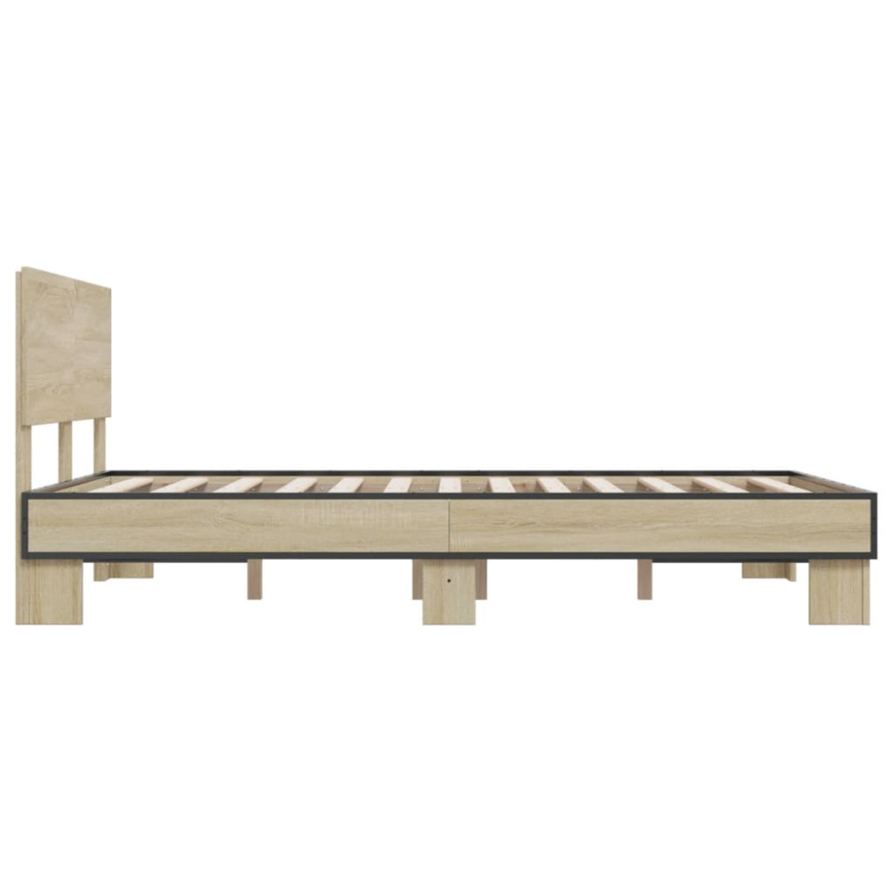 Produktbild för Sängram sonoma-ek 120x200 cm konstruerad trä och metall