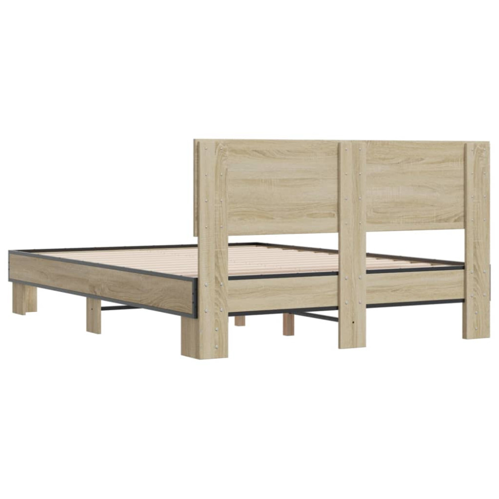 Produktbild för Sängram sonoma-ek 120x200 cm konstruerad trä och metall