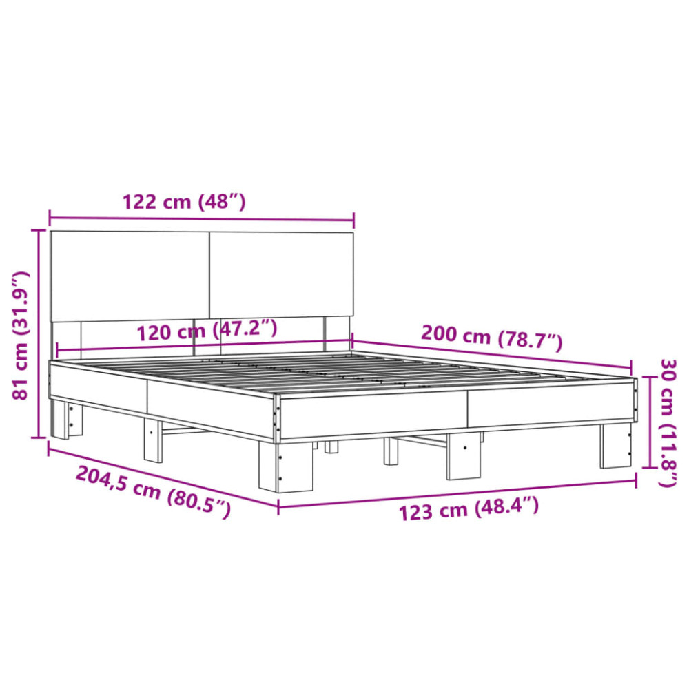 Produktbild för Sängram sonoma-ek 120x200 cm konstruerad trä och metall