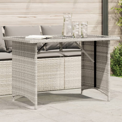 vidaXL Trädgårdsbord med glasskiva ljusgrå 110x68x70 cm konstrotting