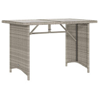 Produktbild för Trädgårdsbord med glasskiva ljusgrå 110x68x70 cm konstrotting