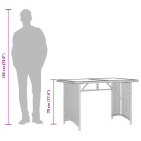 Produktbild för Trädgårdsbord med glasskiva ljusgrå 110x68x70 cm konstrotting