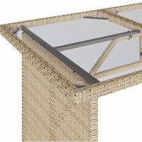 Produktbild för Trädgårdsbord med glasskiva beige 110x68x70 cm konstrotting
