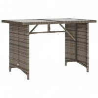 Produktbild för Trädgårdsbord med glasskiva grå 110x68x70 cm konstrotting