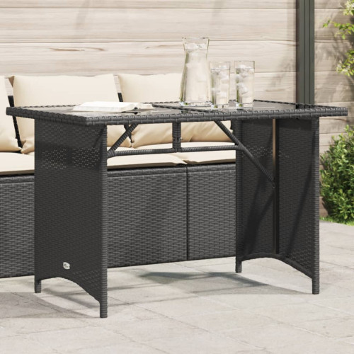 vidaXL Trädgårdsbord med glasskiva svart 110x68x70 cm konstrotting