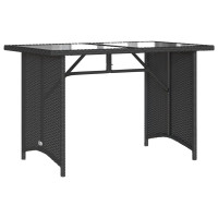 Produktbild för Trädgårdsbord med glasskiva svart 110x68x70 cm konstrotting