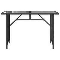 Produktbild för Trädgårdsbord med glasskiva svart 110x68x70 cm konstrotting
