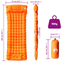 Produktbild för Självuppblåsande campingmadrass med kudde 1 person orange