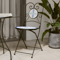 Produktbild för Caféstolar fällbara 2 st blå och vit keramik