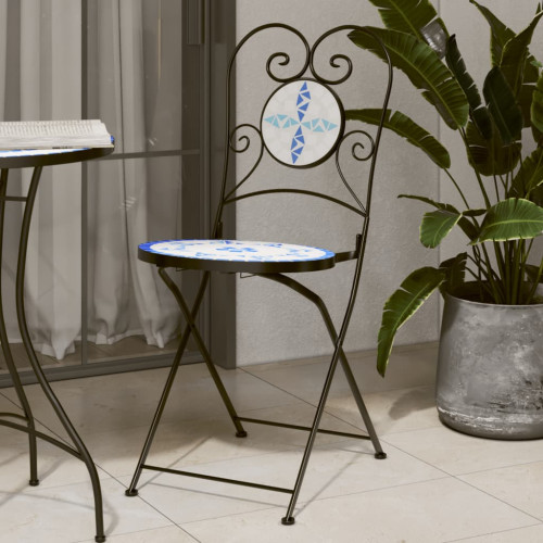 vidaXL Caféstolar fällbara 2 st blå och vit keramik