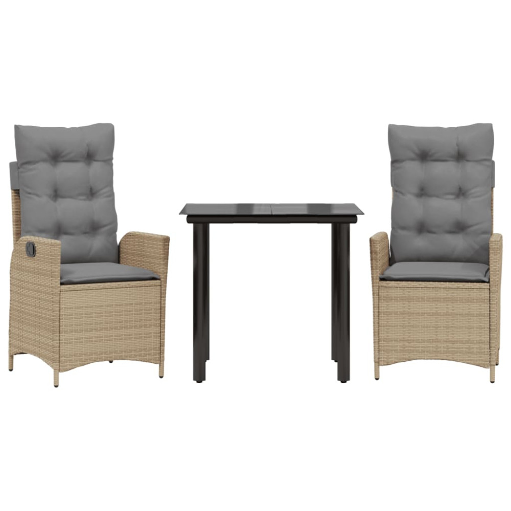 Produktbild för Matgrupp för trädgården 3 delar med dynor beige konstrotting