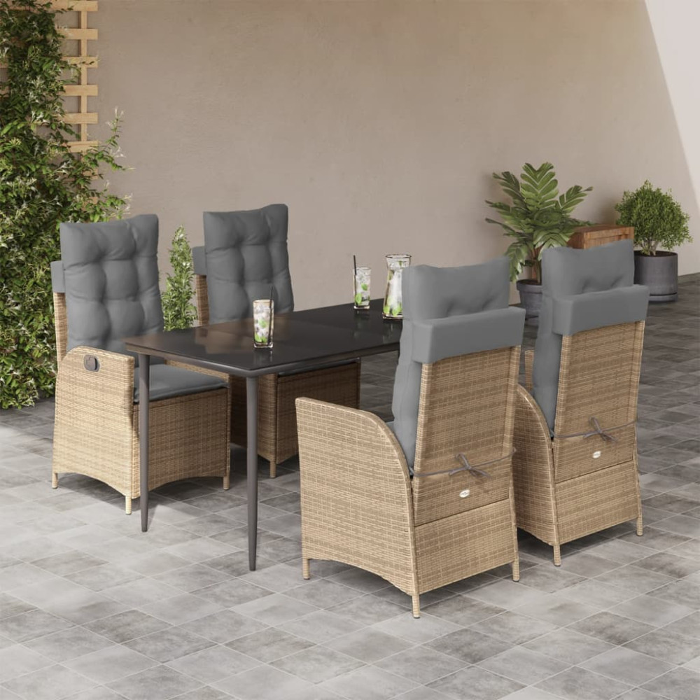 Produktbild för Matgrupp för trädgården med dynor 5 delar beige konstrotting