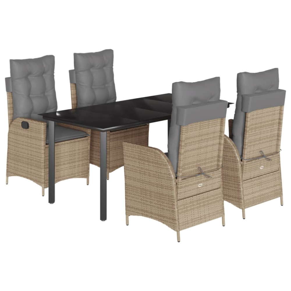 Produktbild för Matgrupp för trädgården med dynor 5 delar beige konstrotting