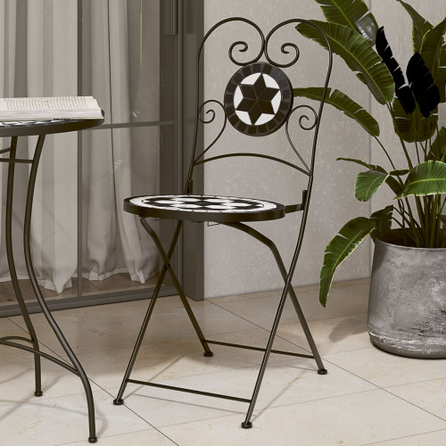 vidaXL Caféstolar fällbara 2 st svart och vit keramik