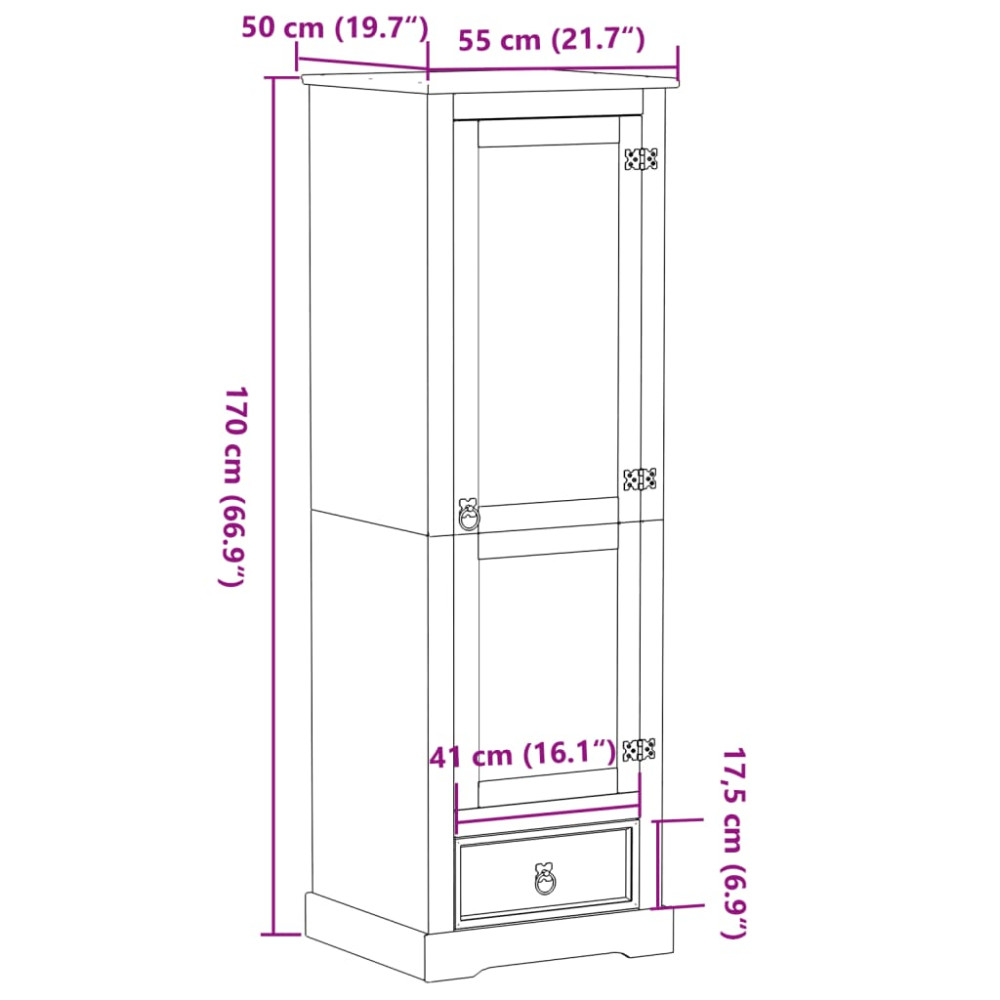 Produktbild för Garderob Corona 55x50x170 cm massiv furu