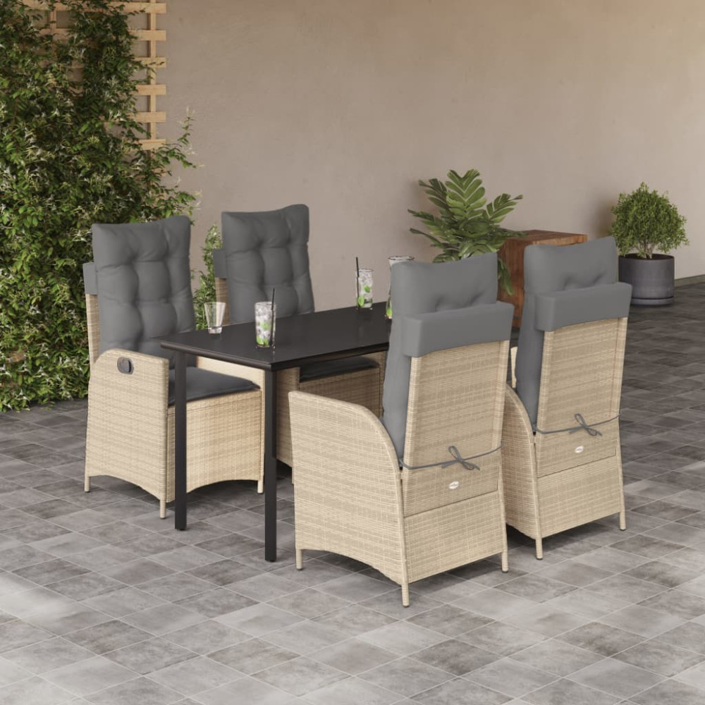 Produktbild för Matgrupp för trädgården med dynor 5 delar beige konstrotting