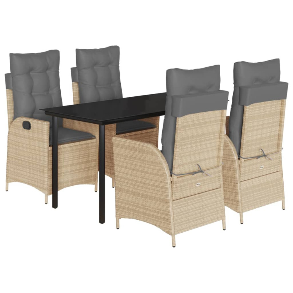 Produktbild för Matgrupp för trädgården med dynor 5 delar beige konstrotting