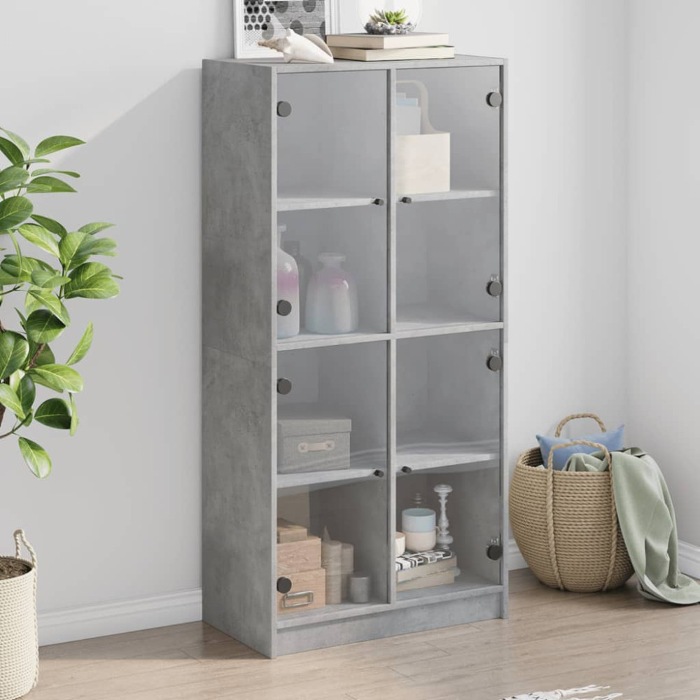 Produktbild för Skåp med dörrar betonggrå 68x37x142 cm konstruerat trä