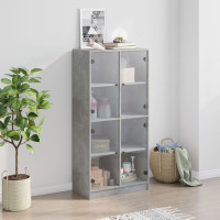Produktbild för Skåp med dörrar betonggrå 68x37x142 cm konstruerat trä
