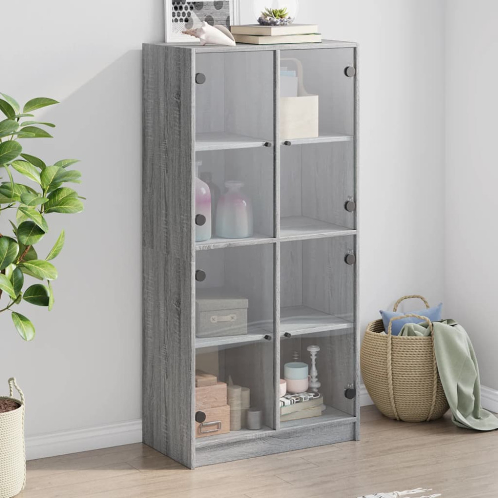 Produktbild för Skåp med dörrar grå sonoma 68x37x142 cm konstruerat trä