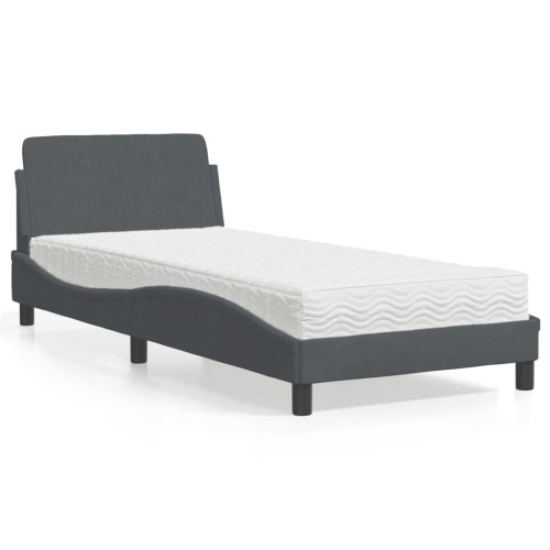vidaXL Bed with Mattress "Dover" Dark Grey 90x200 cm Velvet - Sängar & Sängramar