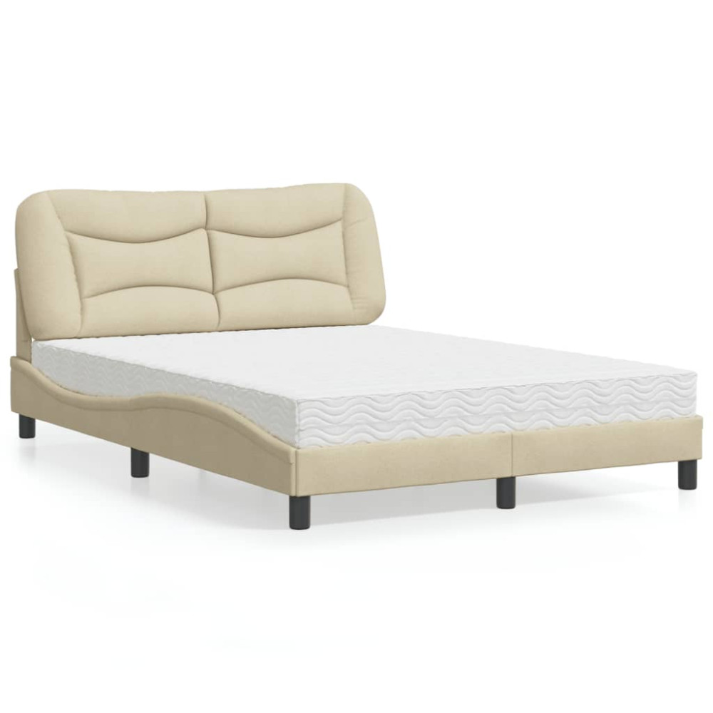 Produktbild för Bed with Mattress "Hvar" Cream 120x200 cm Fabric
